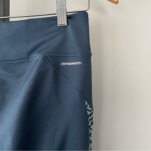 Adidas Climawarm Aztec Legging Pant Tight Thick High Rise Green Grey Sage - Picture 6 of 10